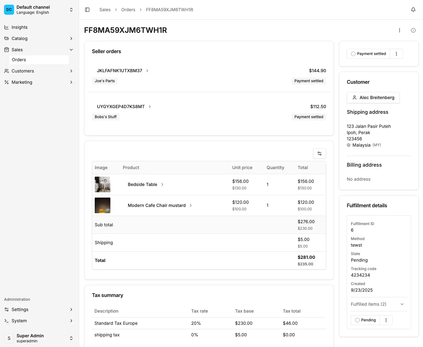 The Dashboard Aggregate Order screen